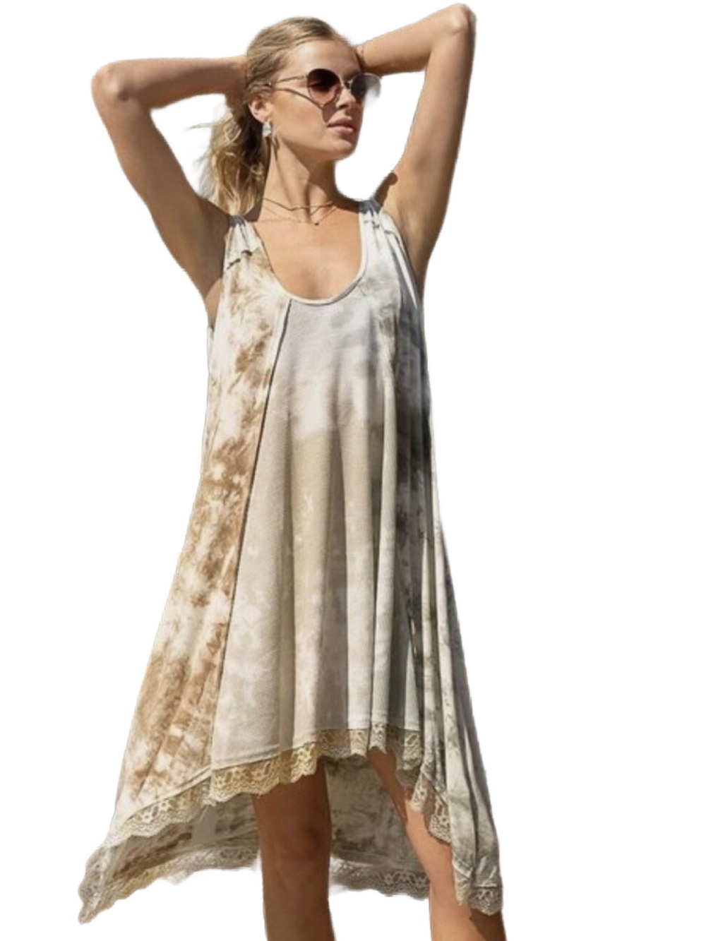 POL Tie-Dye Lace Trim Sleeveless Midi Dress Size M
